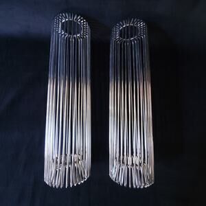 2 Large Wired Chrome Vase 14.5" Tall Modern Art Deco Home Decor Pair Set Rare